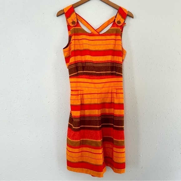 🦋 Kathy Lee Collection Vintage 90s Orange Striped Overalls Romper Size 8 / 10 - Picture 1 of 7